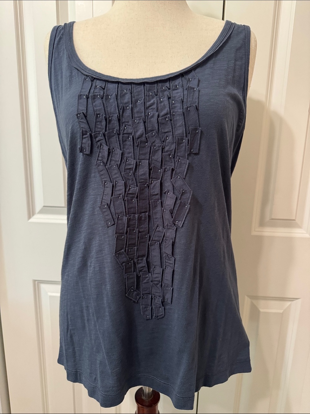 Eddie Bauer Navy Sleeveless Tank with Front Ribbon Detail